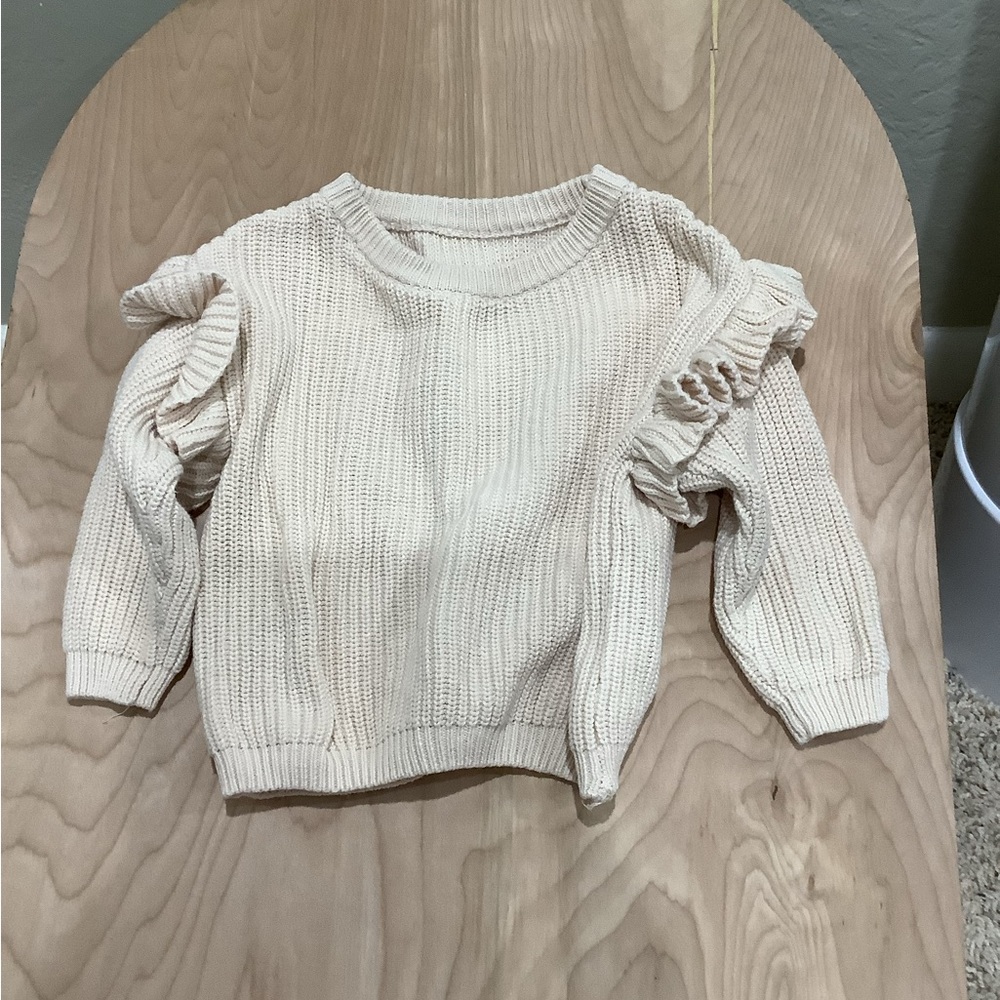 Cream Ruffle Sleeve Sweater